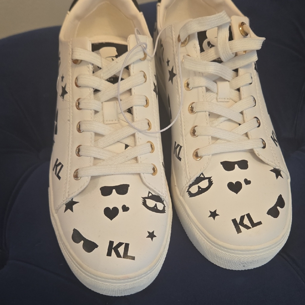NWOT Karl Lagerfeld White Sneakers with Black Icons